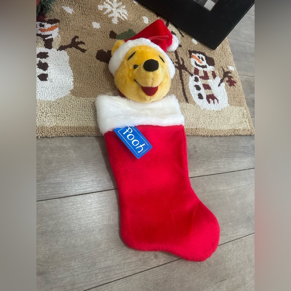 New Vintage Winnie the Pooh Christmas Stocking Pooh Bear Plush 3D New with Tags - Picture 11 of 16